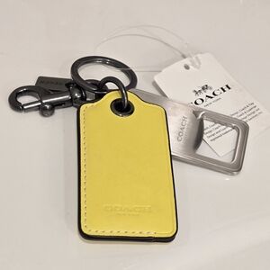 COACH NWT Gunmetal Yellow Leather Bottle Opener Key FOB Keychain Charm